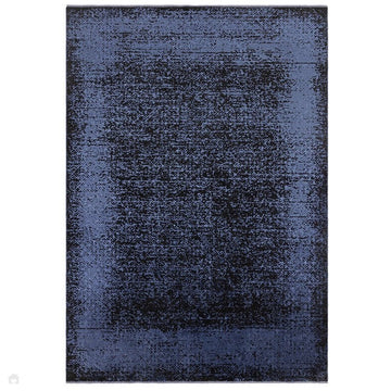 Elodie Modern Abstract Metallic Shimmer Bordered Overdyed Textured Soft-Touch Flatweave Indigo Blue/Black Rug-Asiatic Carpets-Rug Love - The Most Loved Rug Store